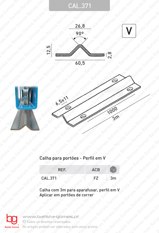 Calha aparafusar para port�es correr perfil em V
