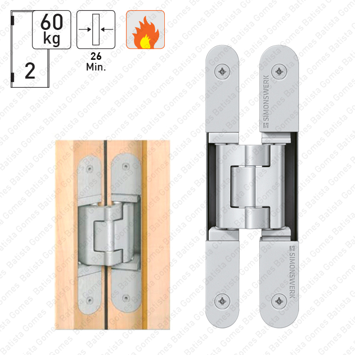 Dobradi�a oculta / invis�vel TECTUS 3 D - Carga 60Kgs (2 Dobradi�as)
