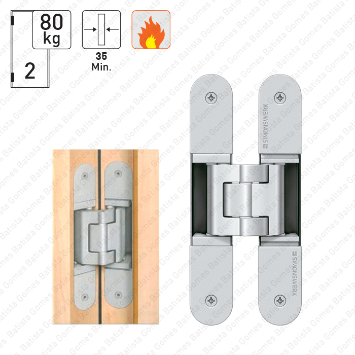 Dobradi�a oculta / invis�vel TECTUS 3 D - Carga 80Kgs (2 Dobradi�as)