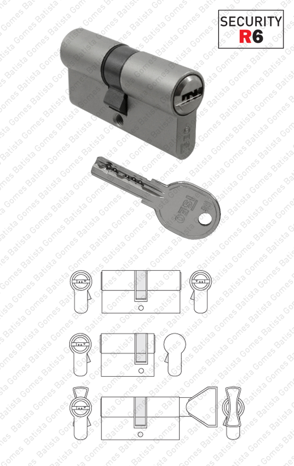 Cilindro seguran�a perfil europeu R6 - Chave / Chave; Chave / Cego; Bot�o / Chave; Chave / Chave (Dupla fun��o) - ISEO