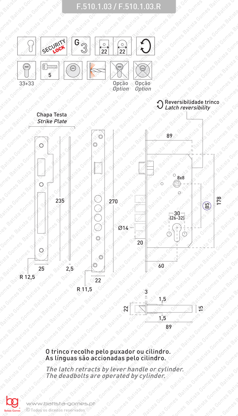 Fechadura seguran�a embutir para cilindro europeu