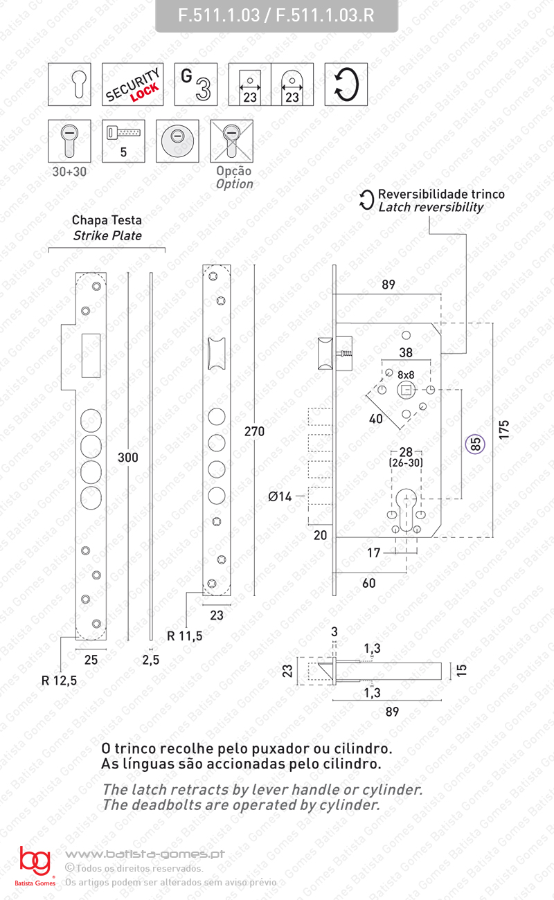 Fechadura seguran�a embutir para cilindro europeu