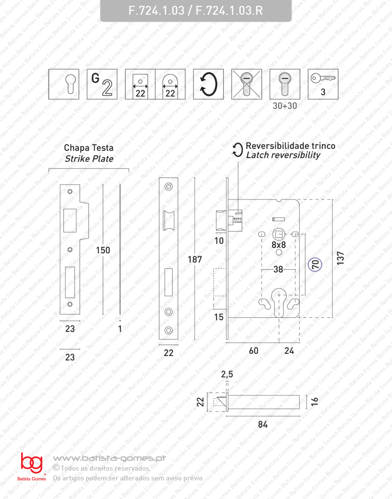 Fechadura embutir para cilindro europeu - INOX