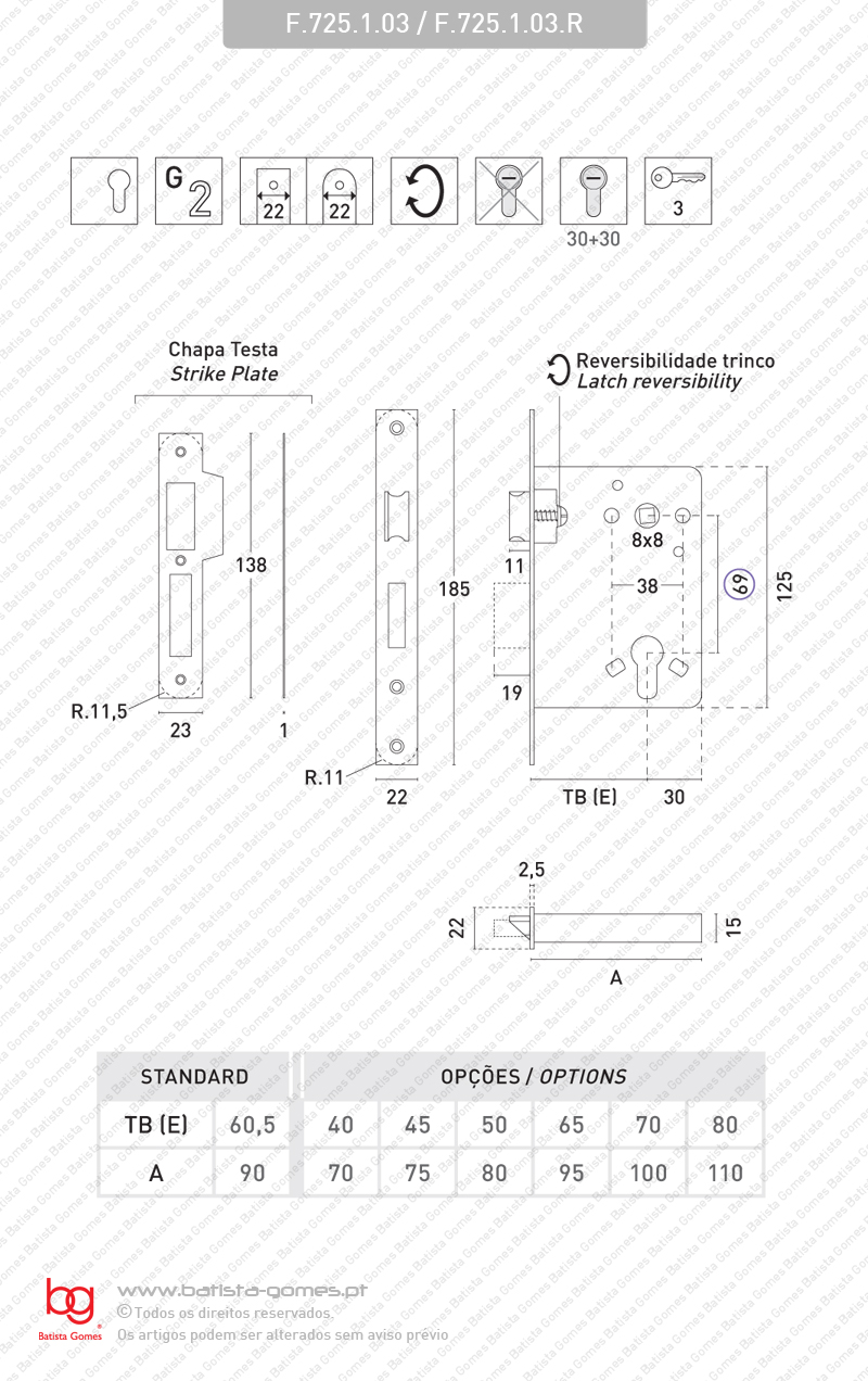 Fechadura embutir para cilindro europeu - INOX / LAT�O