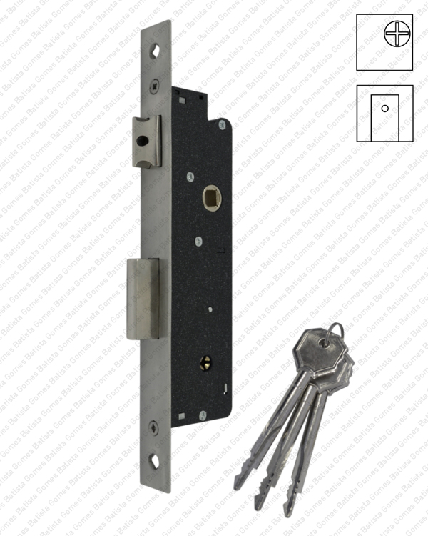 Fechadura embutir com cilindro chave cruz - INOX