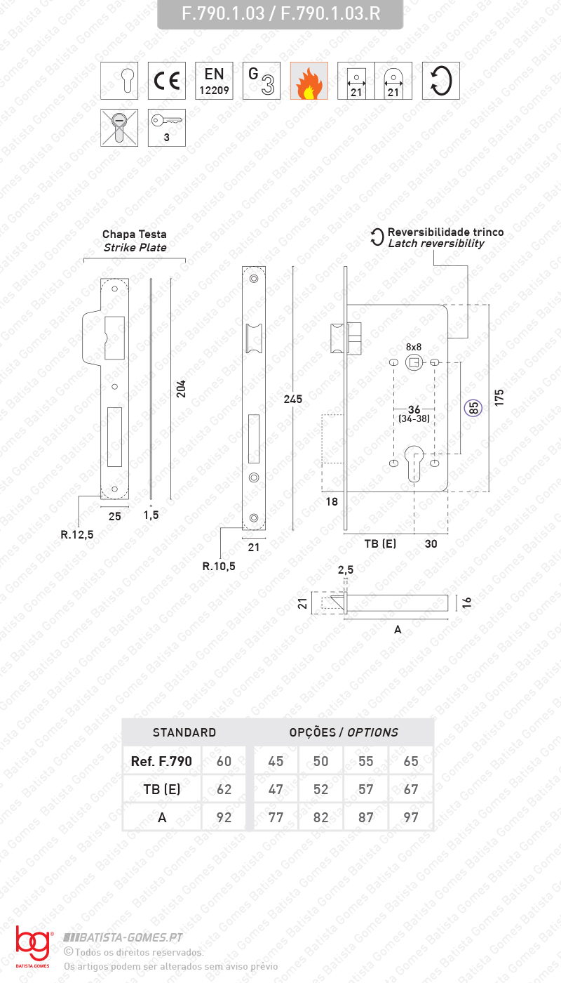 Fechadura embutir para cilindro europeu - INOX / LAT�O