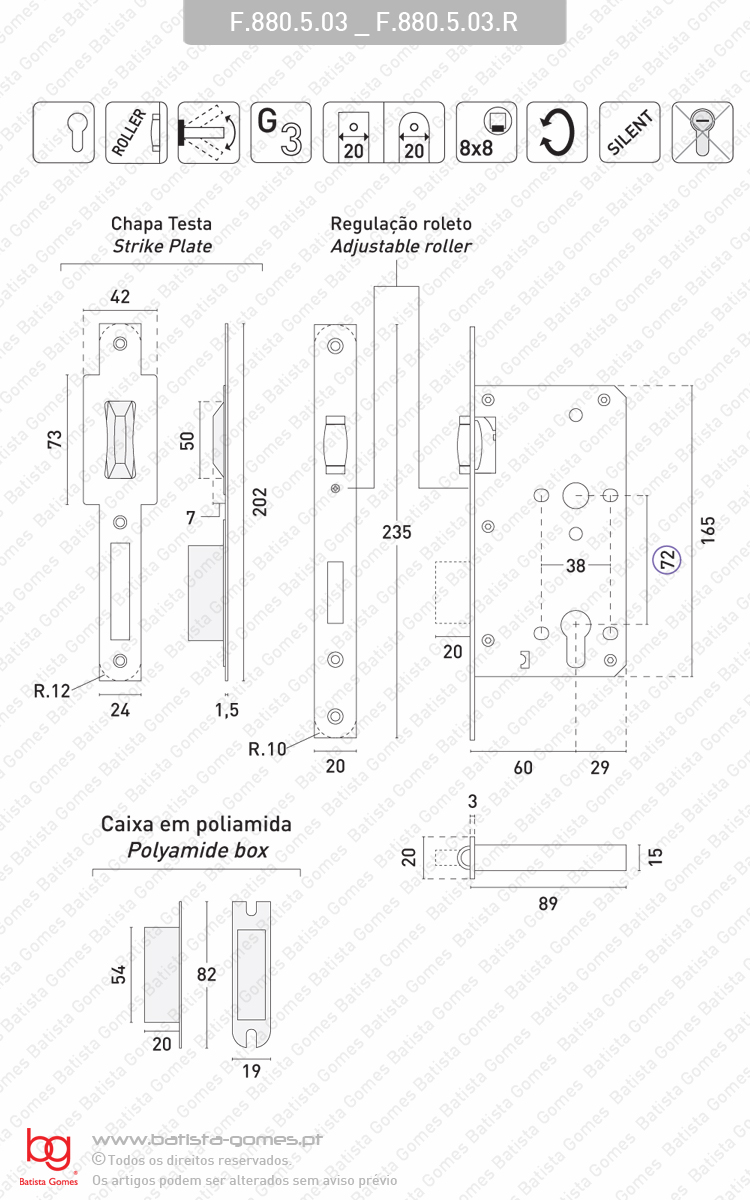 Fechadura embutir para cilindro europeu ( S�rie 880 ) - INOX