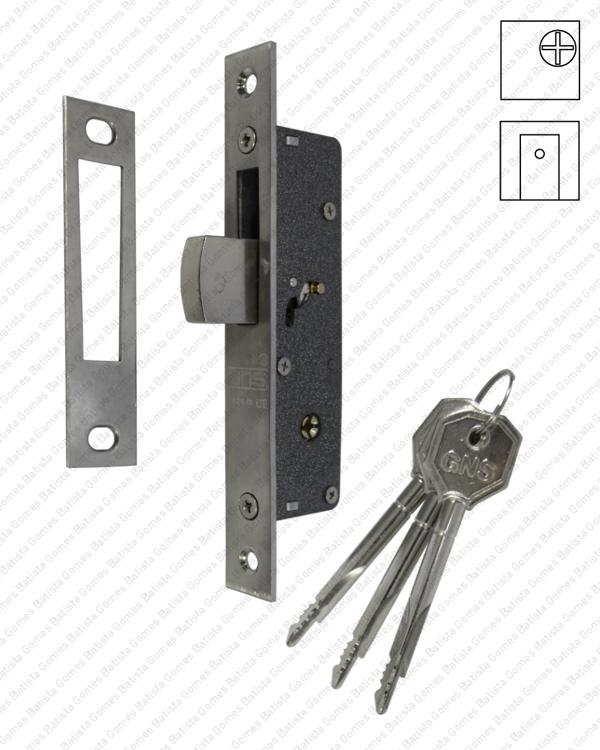 Fechadura embutir com cilindro chave de cruz - INOX