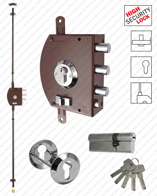Batista Gomes - F.2400.UE - Fechadura alta seguran�a de sobrep�r para trancas verticais - Para cilindro europeu