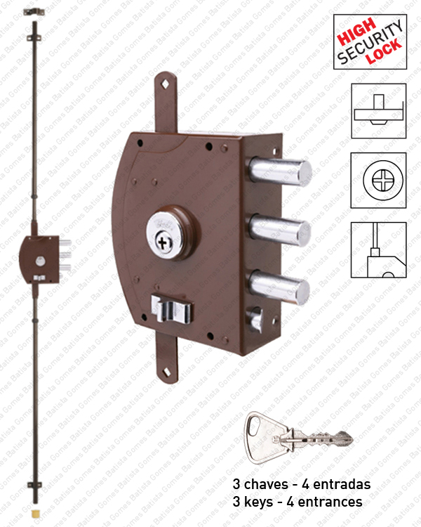 Fechadura alta seguran�a de sobrep�r para trancas verticais