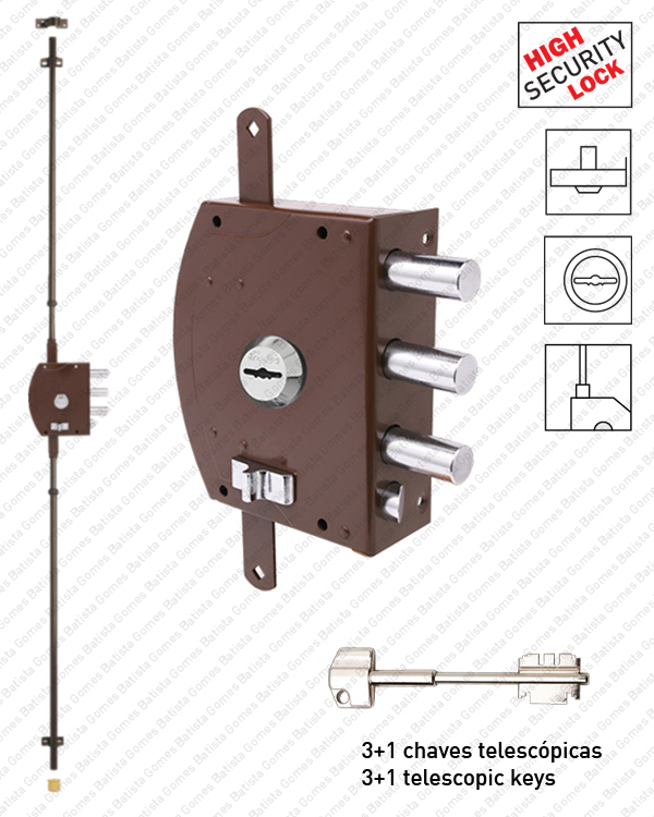 Fechadura alta seguran�a de sobrep�r para trancas verticais