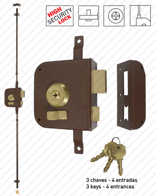 Fechadura alta seguran�a de sobrep�r para trancas verticais