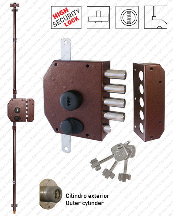 Fechadura alta seguran�a de sobrep�r para trancas verticais