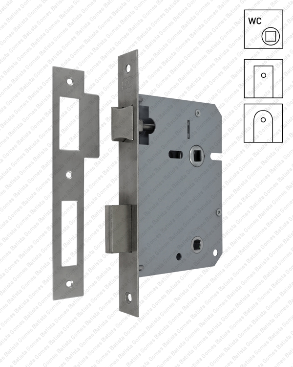 Fechadura embutir com 2 quadras / WC ( S�rie 716 ) - INOX / LAT�O