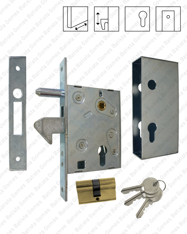 Batista Gomes - F.447.4.03 com gancho - Fechadura de embutir com gancho forte oscilante para cilindro europeu