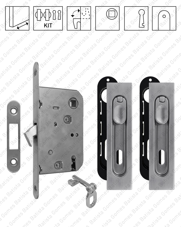 Kit Fechadura com conchas rectangulares com Bot�o + Bot�o e chave