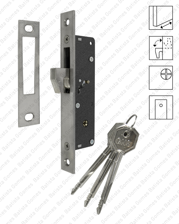 Batista Gomes - F.981.8.05 - Fechadura embutir com gancho recolh�vel com cilindro chave cruz
