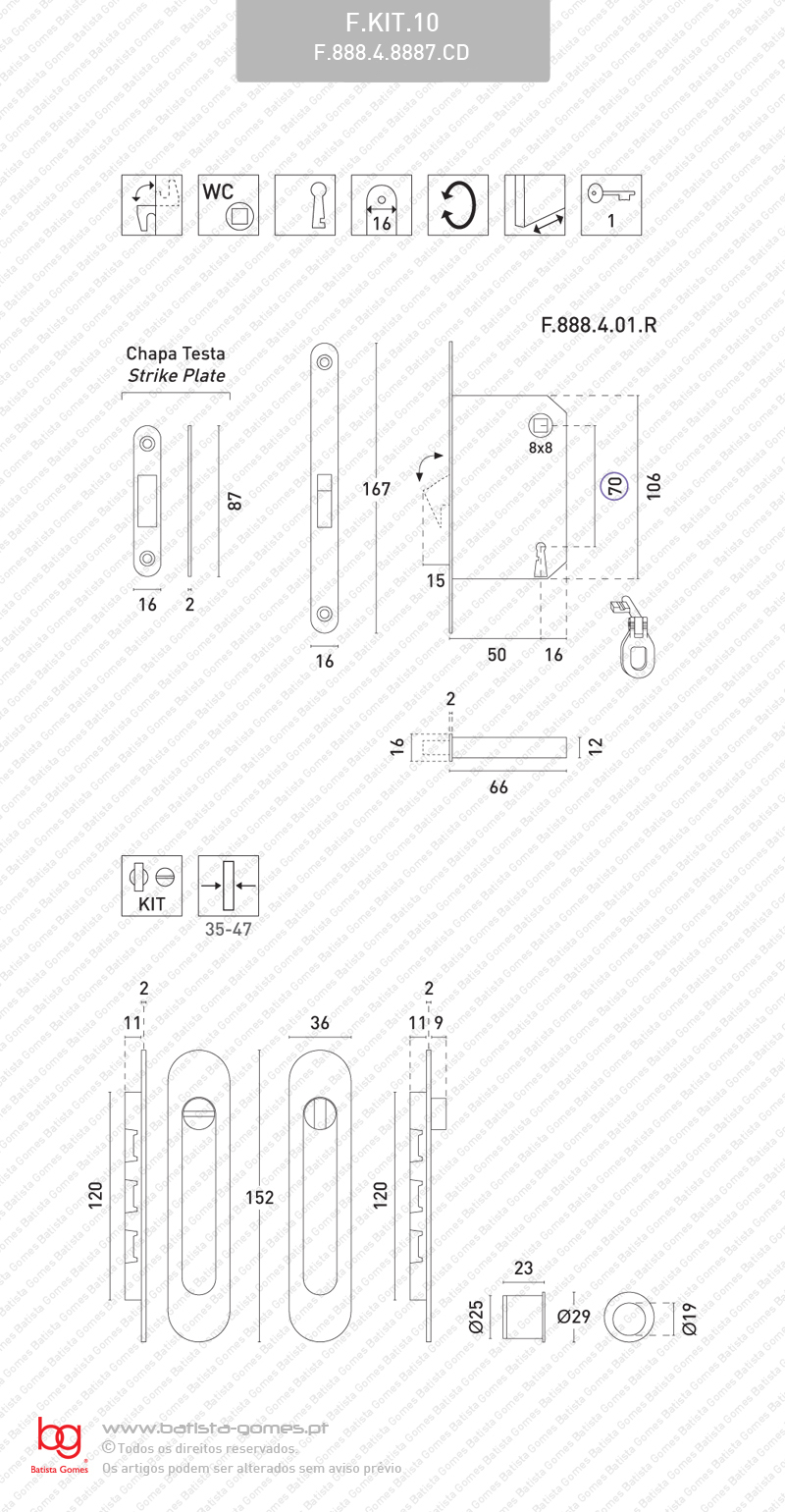 Kit Fechadura com conchas ovais com Bot�o + Bot�o emerg�ncia