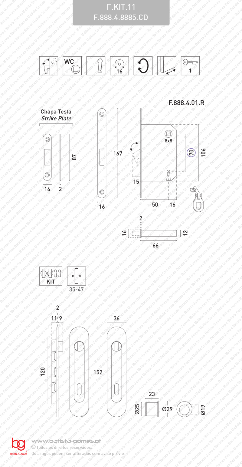 Kit Fechadura com conchas ovais com Bot�o + Bot�o e chave