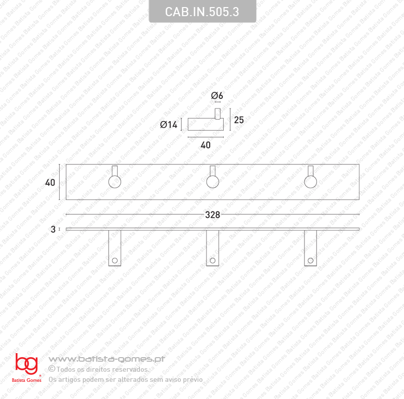 Cabide triplo �14x40 - INOX 304