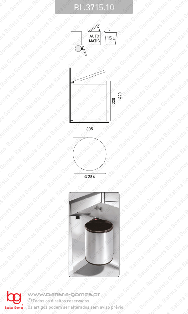 Balde para lixo - Porta lateral - Autom�tico - 15L