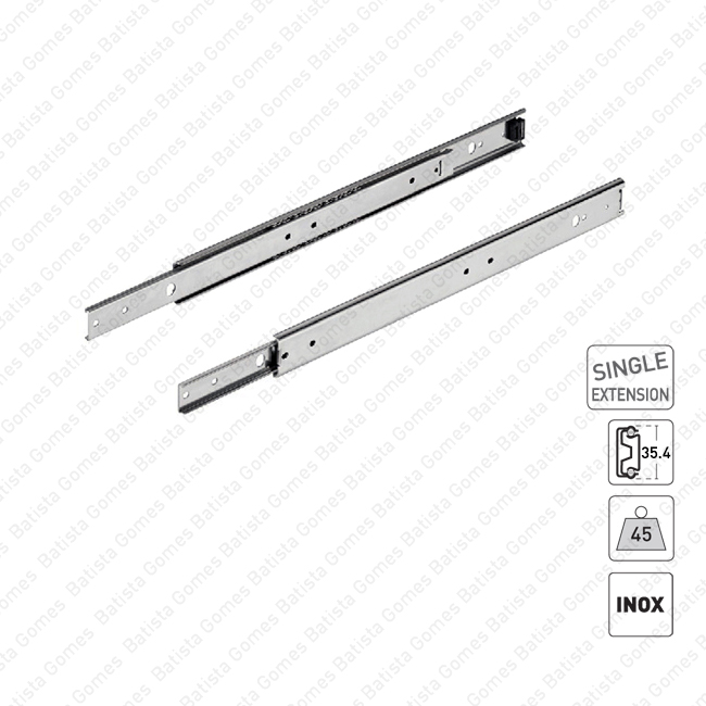 Corredi�as com esferas A35 para gavetas / Extra��o parcial / 45Kg (par) - INOX