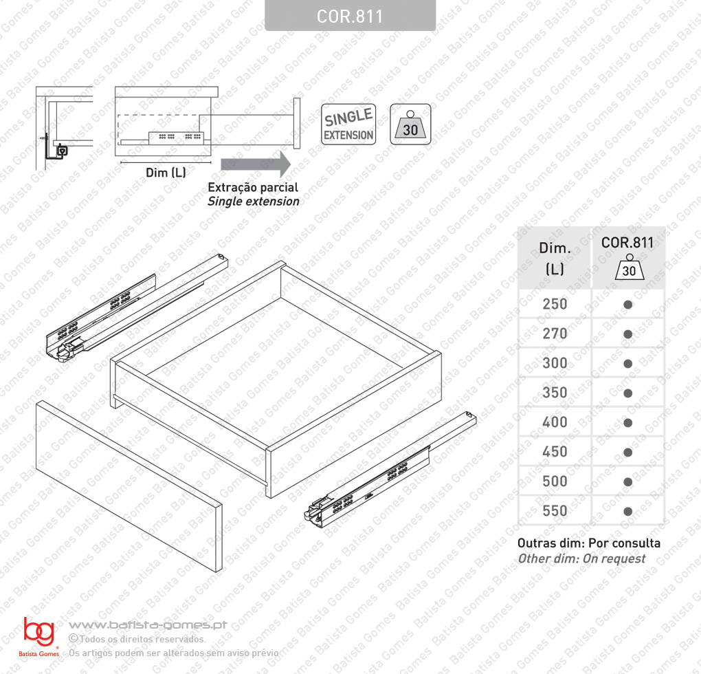 Corredi�as ocultas para gavetas / Extra��o parcial / 30Kg