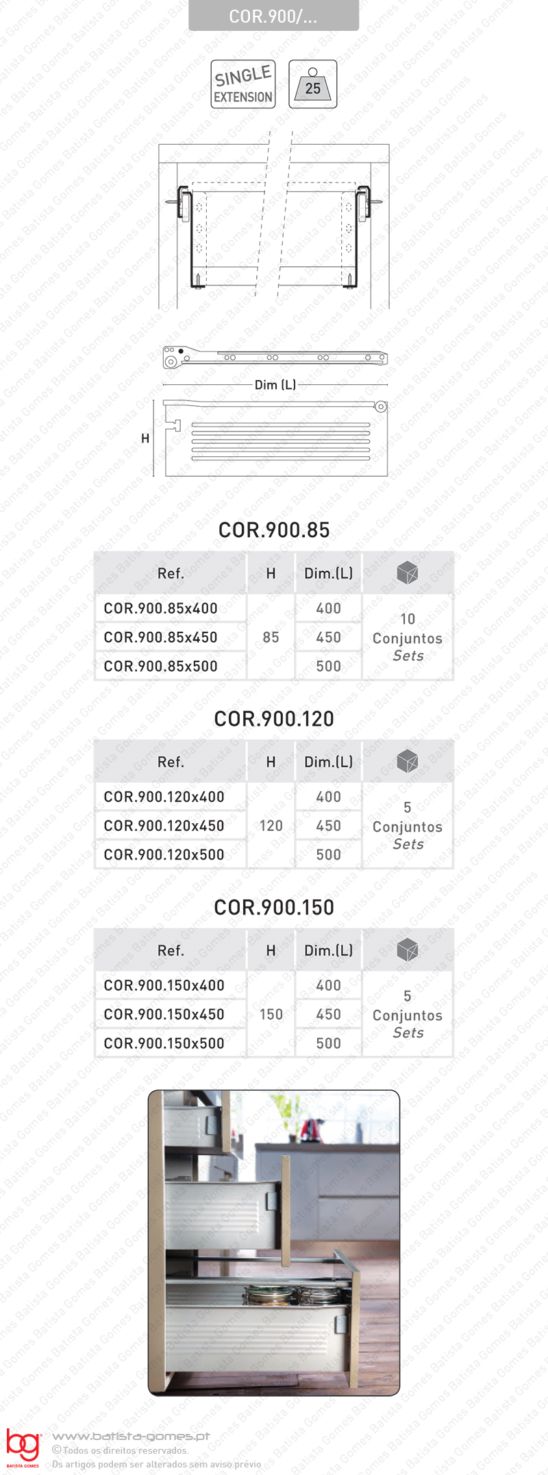 Corredi�as com laterais para gavetas SAMET / Extra��o parcial / 25Kg