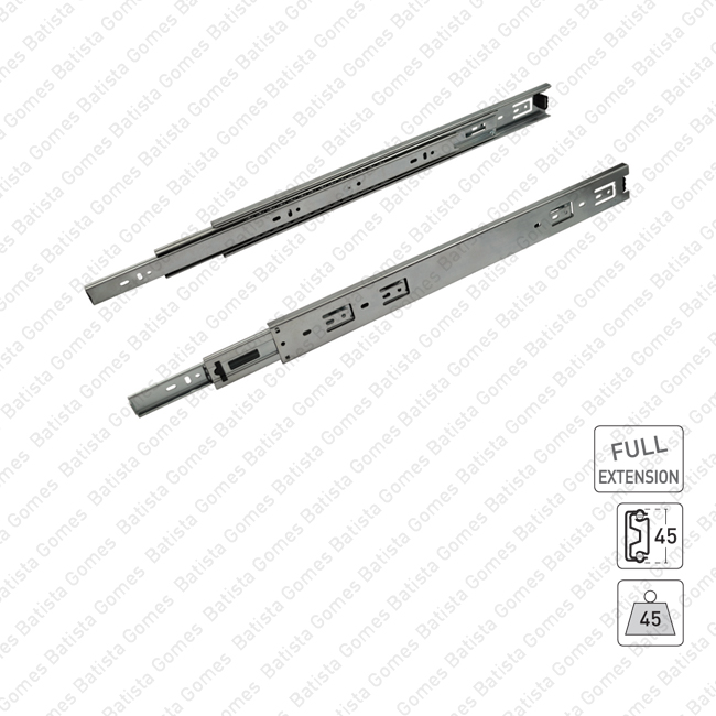 Corredi�as com esferas A45 para gavetas / Progressiva - 2 Lan�os / Extra��o total / 45Kg (par)