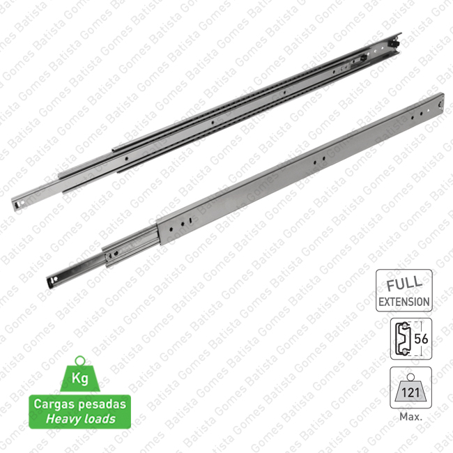 Corredi�as com esferas A56 progressiva - 2 Lan�os / Extra��o total at� 1200mm / Para cargas pesadas at� 121kg