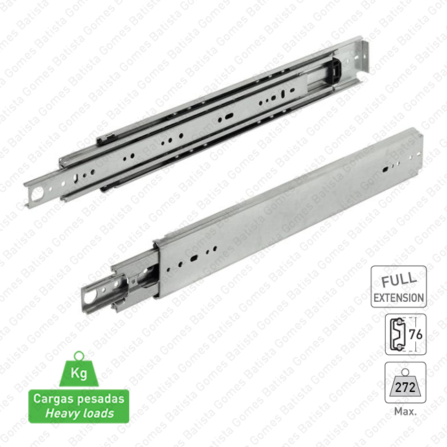 Corredi�a com esferas A76 progressiva - 2 Lan�os / Extra��o total at� 1524mm / Para cargas pesadas at� 272kg