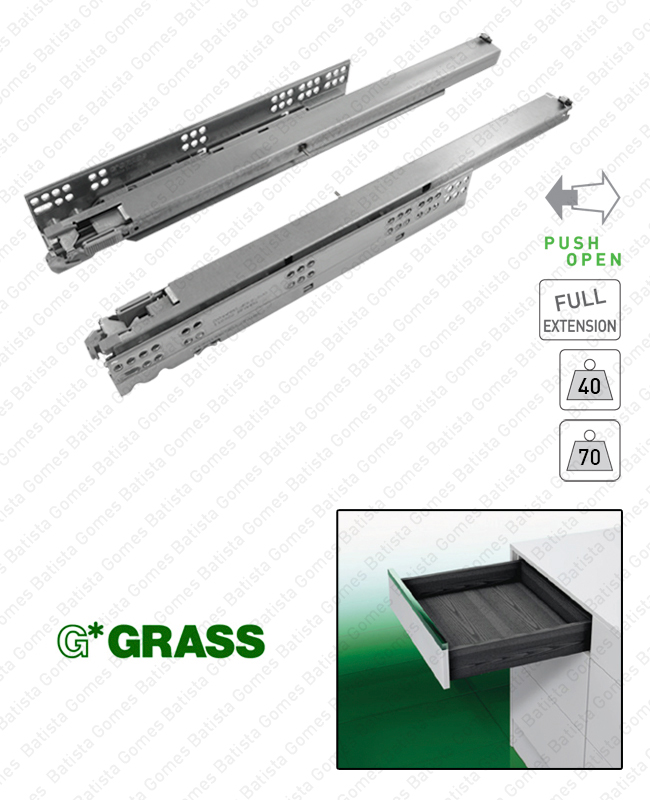 Corredi�as ocultas TIPMATIC (Sistema Push Open) para gavetas / Extra��o total / 40 e 70kg