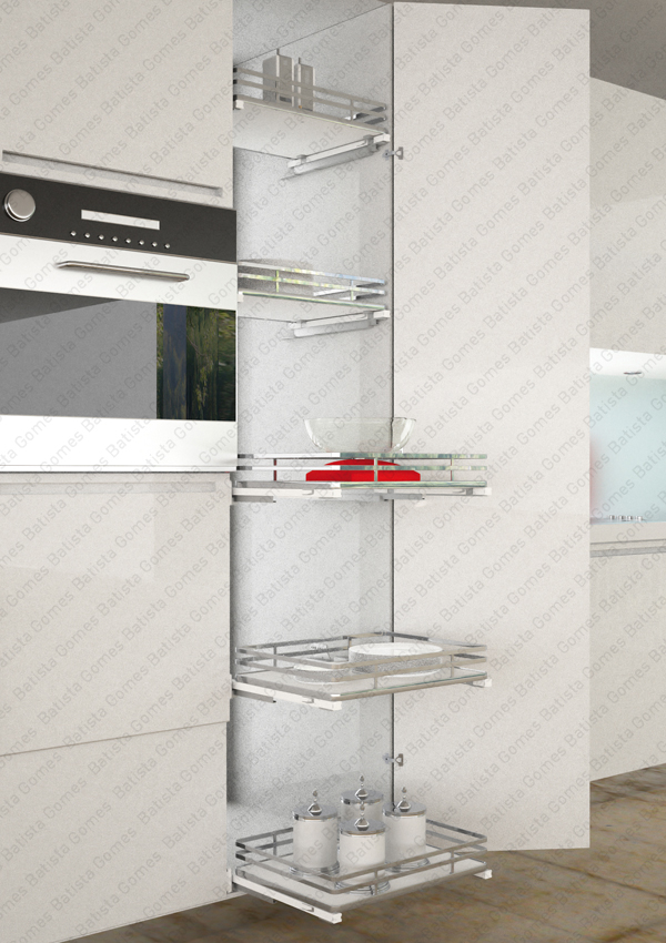 Prateleira (Gaveta) multiusos para aplica��o porta lateral - Extrac��o total com Soft-close - M�d. 450 / 600 - Cromado