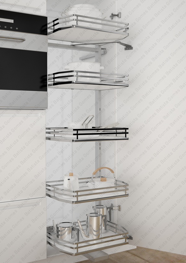 Despenseiro multiusos com 5 cestos para aplica��o porta lateral - Extra��o total com Soft-close - M�d. 450 / 500 - Cromado