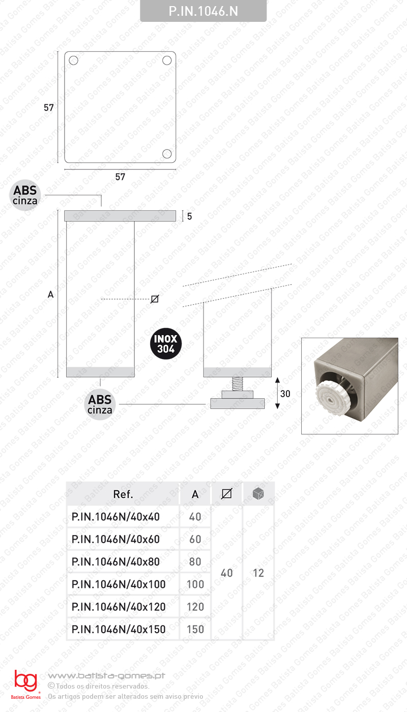 P�s para m�veis 40x40mm - INOX 304