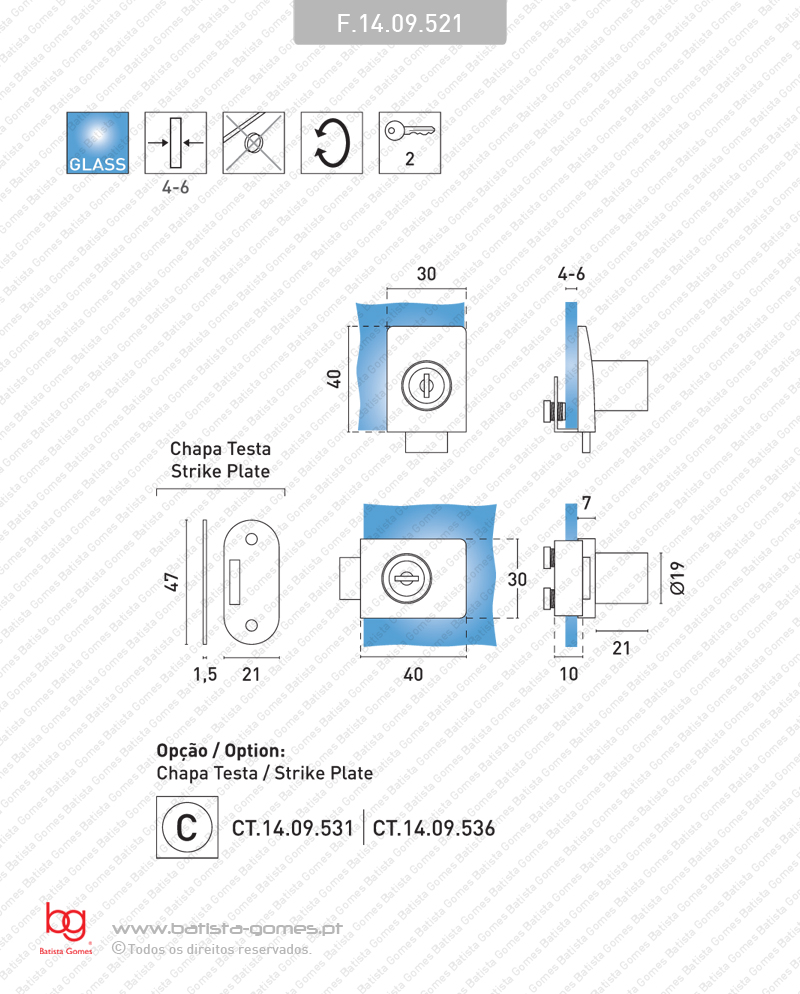 Fechadura para portas de vidro para arm�rios - porta 1 folha
