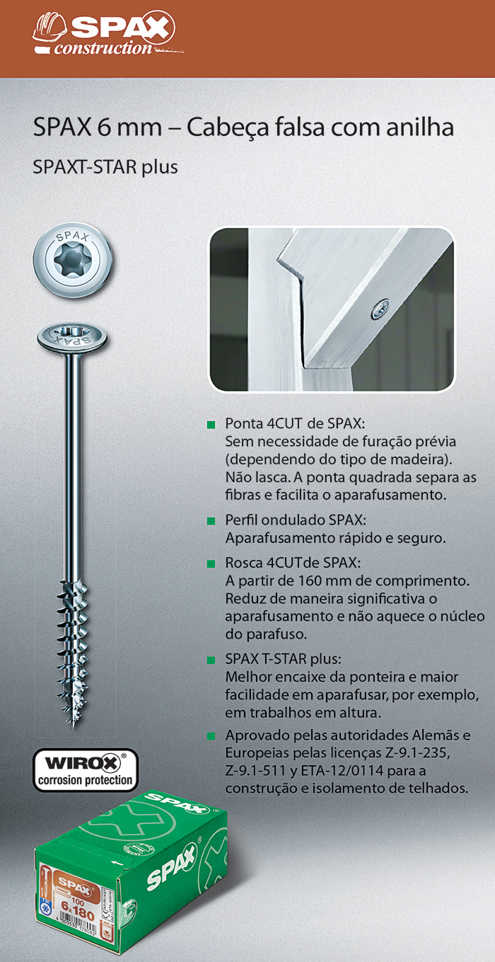 Batista Gomes - SPAX 6 mm - Cabe�a falsa com anilha - SPAX T-STAR plus