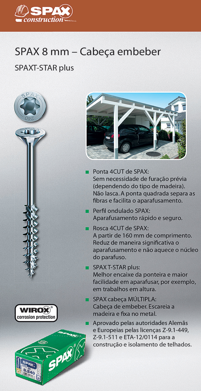 Batista Gomes - SPAX 8 mm - Cabe�a embeber - SPAX T-STAR plus