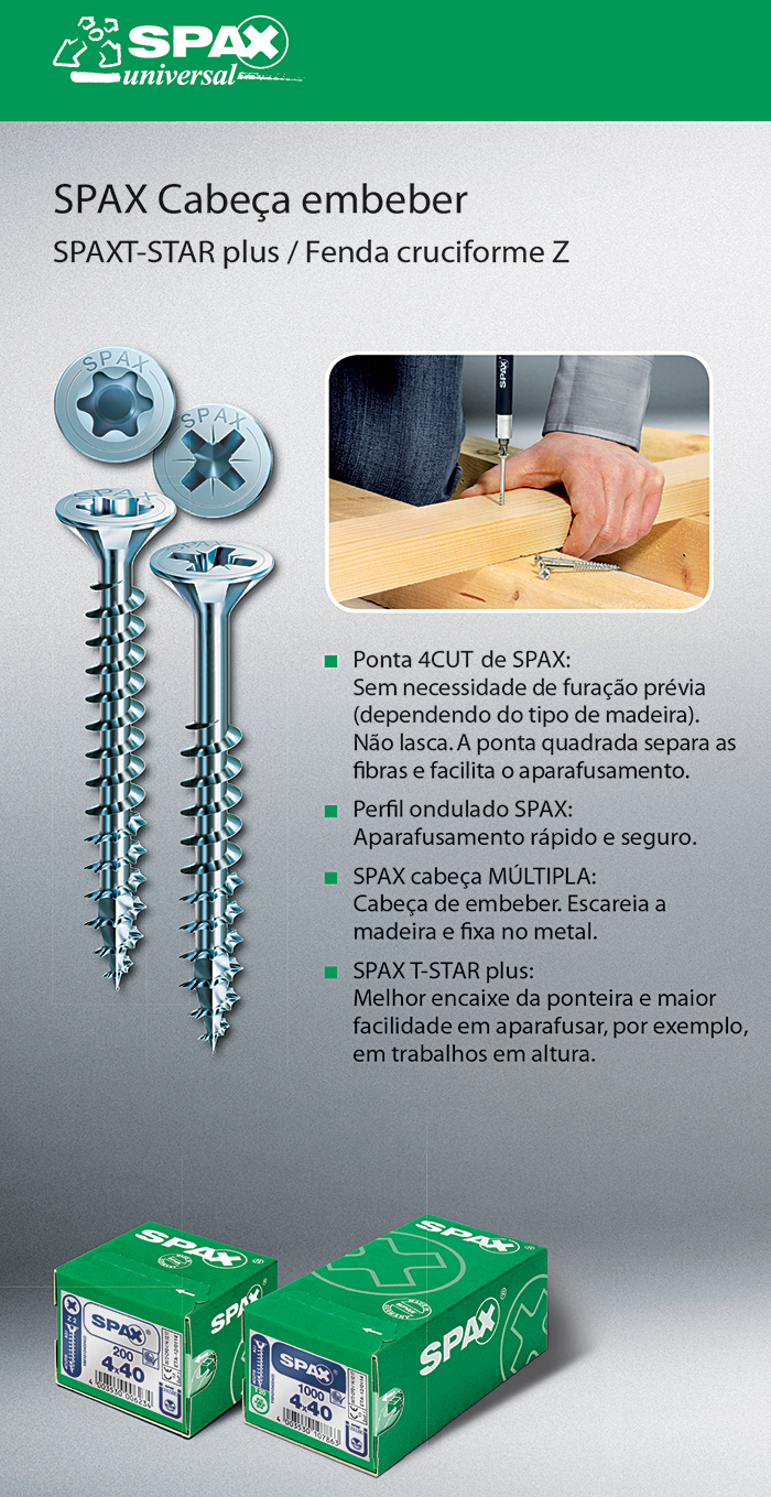 Batista Gomes - SPAX Cabe�a de embeber - SPAX T-STAR plus / Fenda cruciforme Z