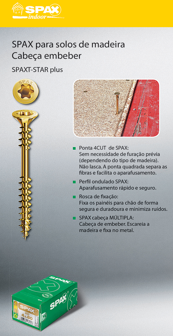 Batista Gomes - SPAX para solos de madeira - Cabe�a embeber - SPAX T-STAR plus