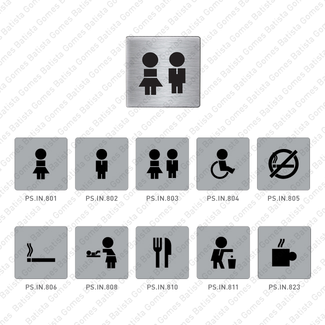 Batista Gomes - PS.IN.801 a PS.IN.823 - Placas sinal�tica 75x75 - INOX 304