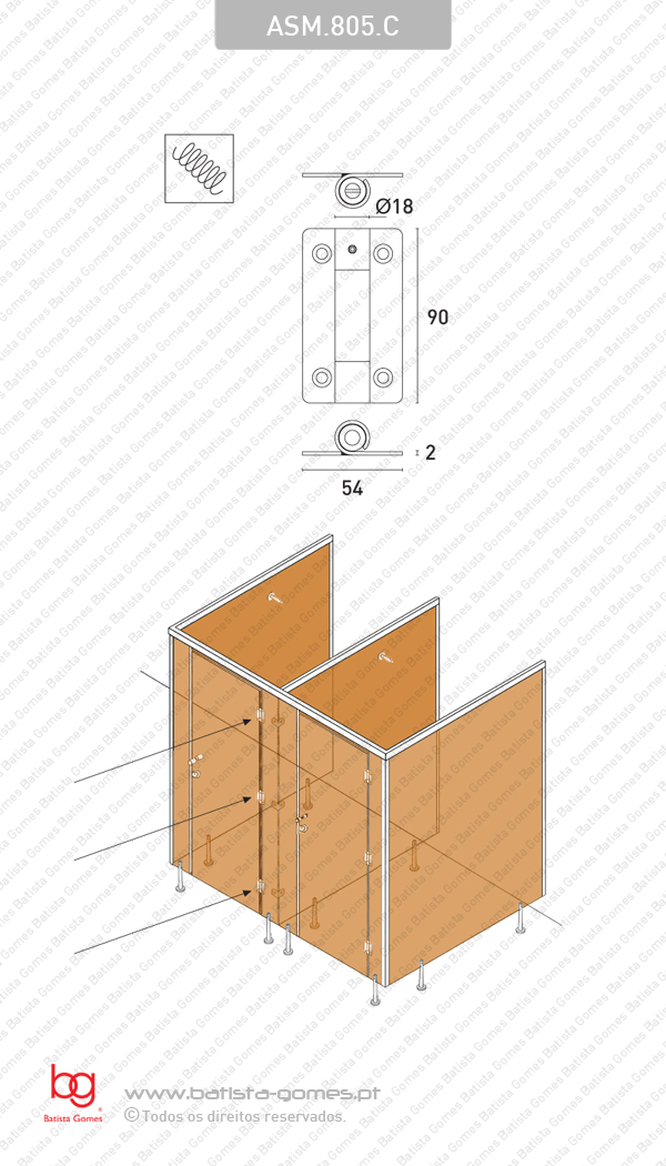 Dobradi�a com mola para cabines modulares - INOX 304