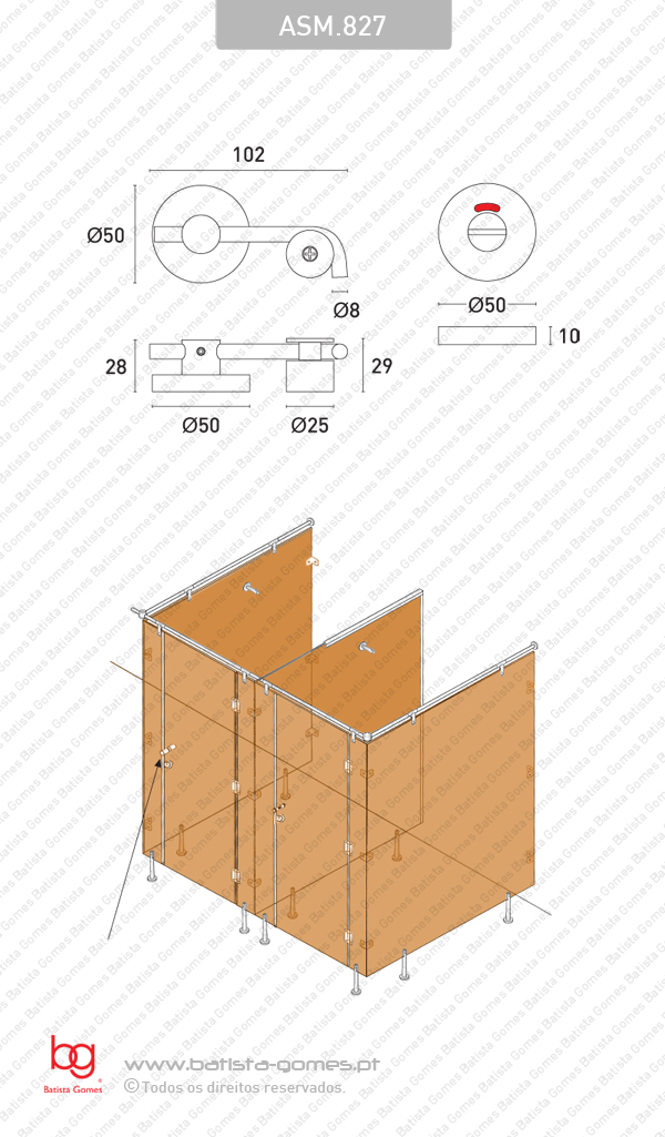 Fecho WC com gancho e  indicador - INOX 304