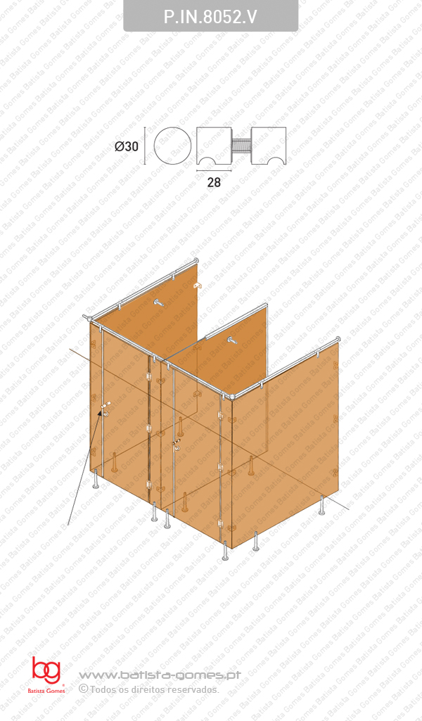 Puxador duplo fixo �30x28 para portas vidro ou madeira - INOX 304