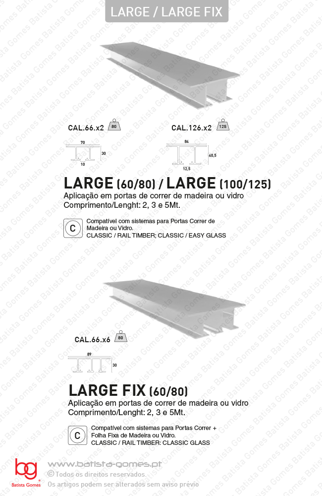 Perfis superiores especiais para aplica��o faceados com o tecto para sistemas de 40 at� 125Kg por folha