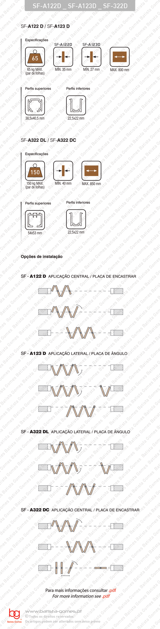 Sistema para divis�es e portas correr de passagem em madeira / Articuladas / Suspensos - At� 65 / 150Kg por par de folhas