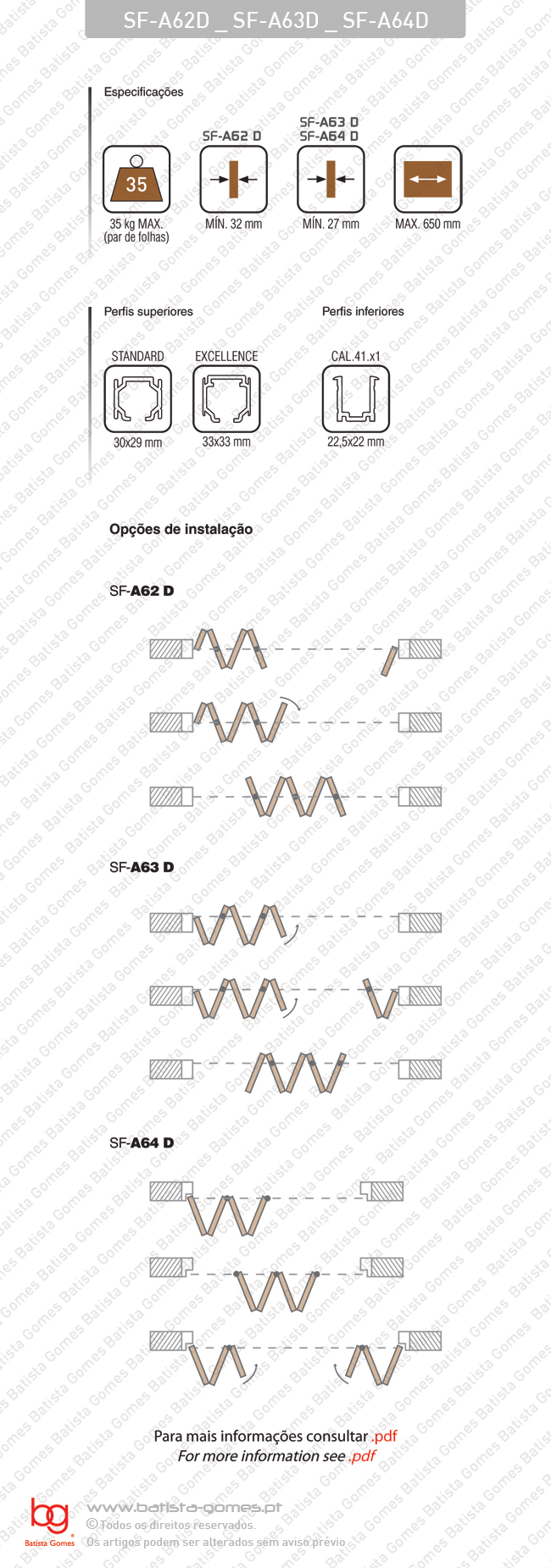 Sistema para divis�es e portas correr de passagem em madeira / Articuladas / Suspensos- At� 35Kg por par de folhas