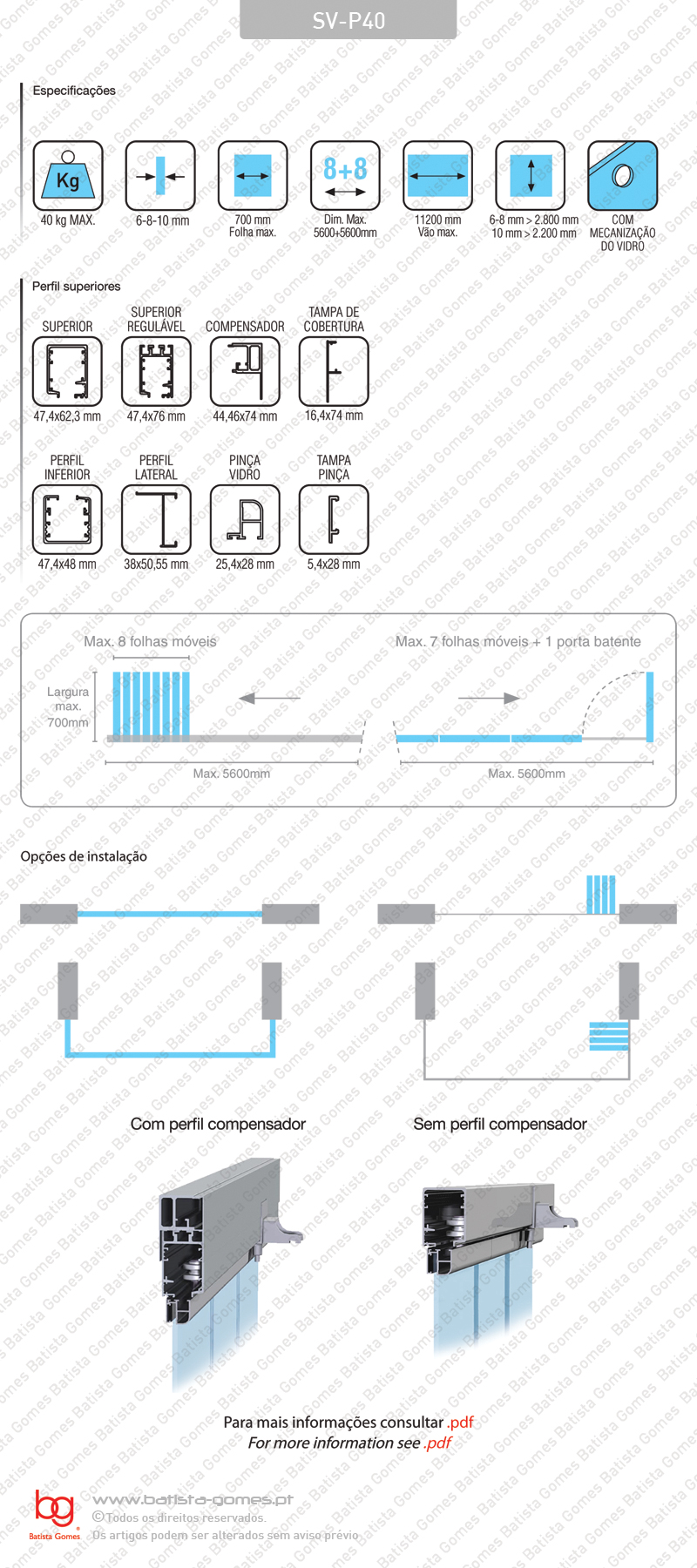 Sistema para divis�es e portas correr passagem em vidro / Parking - At� 40Kg por folha