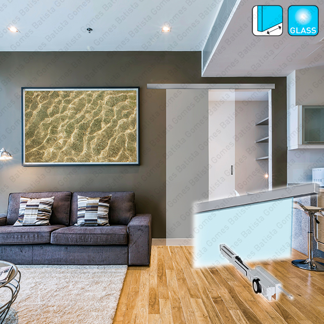 Sistema para divis�es e portas correr passagem em vidro - At� 70Kg por folha